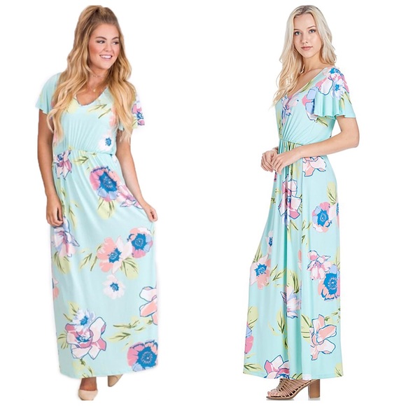Mint Flutter Short Sleeves Maxi Dress - Picture 1 of 2